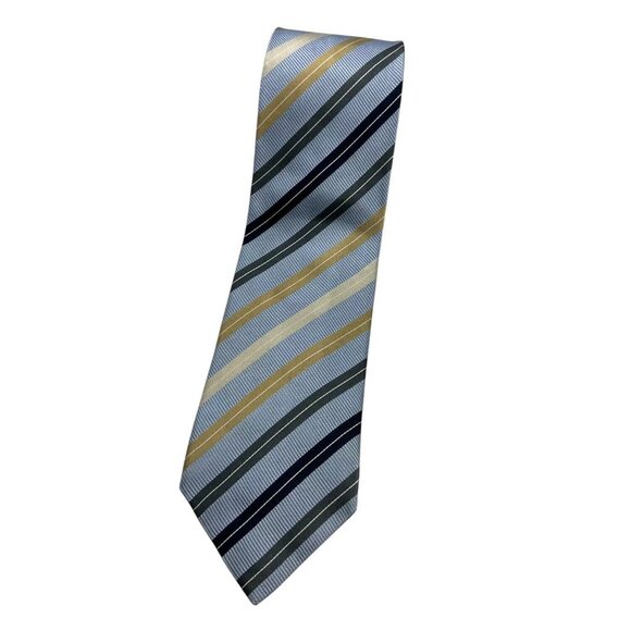ERMENEGILDO ZEGNA Men's 100% Silk Necktie LUXURY Tie XL Blue Striped W:3.7" EUC